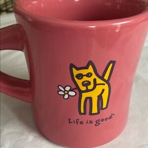 Life Is Good Pink and Yellow dog Mug